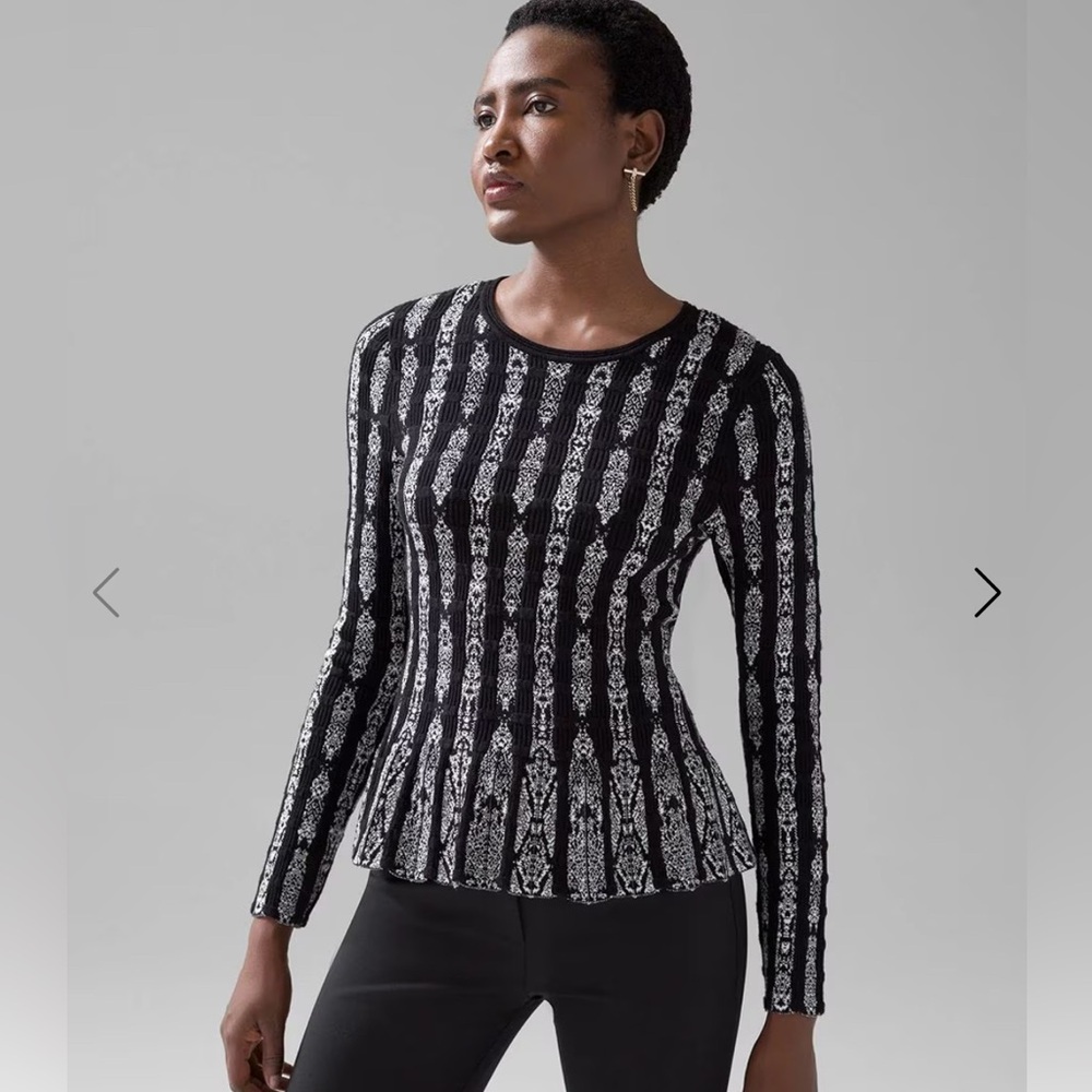 White House Black Market Fitted Ribbed Long Sleeve Blouse